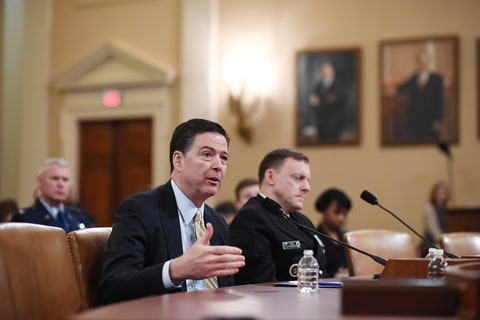 Director of the Federal Bureau of Investigation, James Comey and Director of the National Security Agency, Mike Rogers, right, appear in front of the House Permanent Select Committee on Intelligence at the Longworth House Office Building on Monday March 20, 2017 in Washington, DC. 