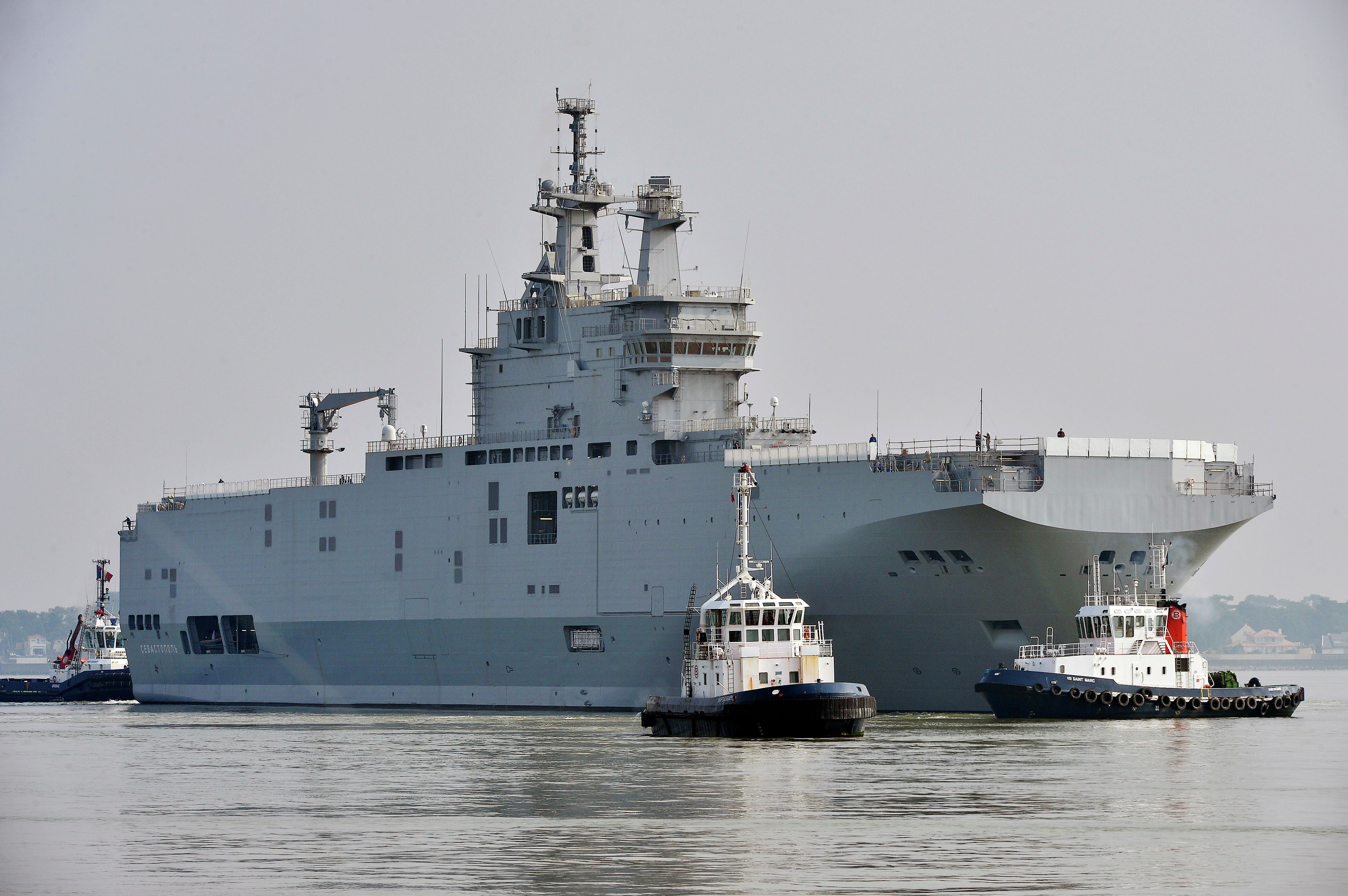 The Sevastopol mistral warship is on its way for its first sea trials, on March 16, 2015 off Saint-Nazaire. The Sevastopol mistral warship is on its way for its first sea trials, on March 16, 2015 off Saint-Nazaire.