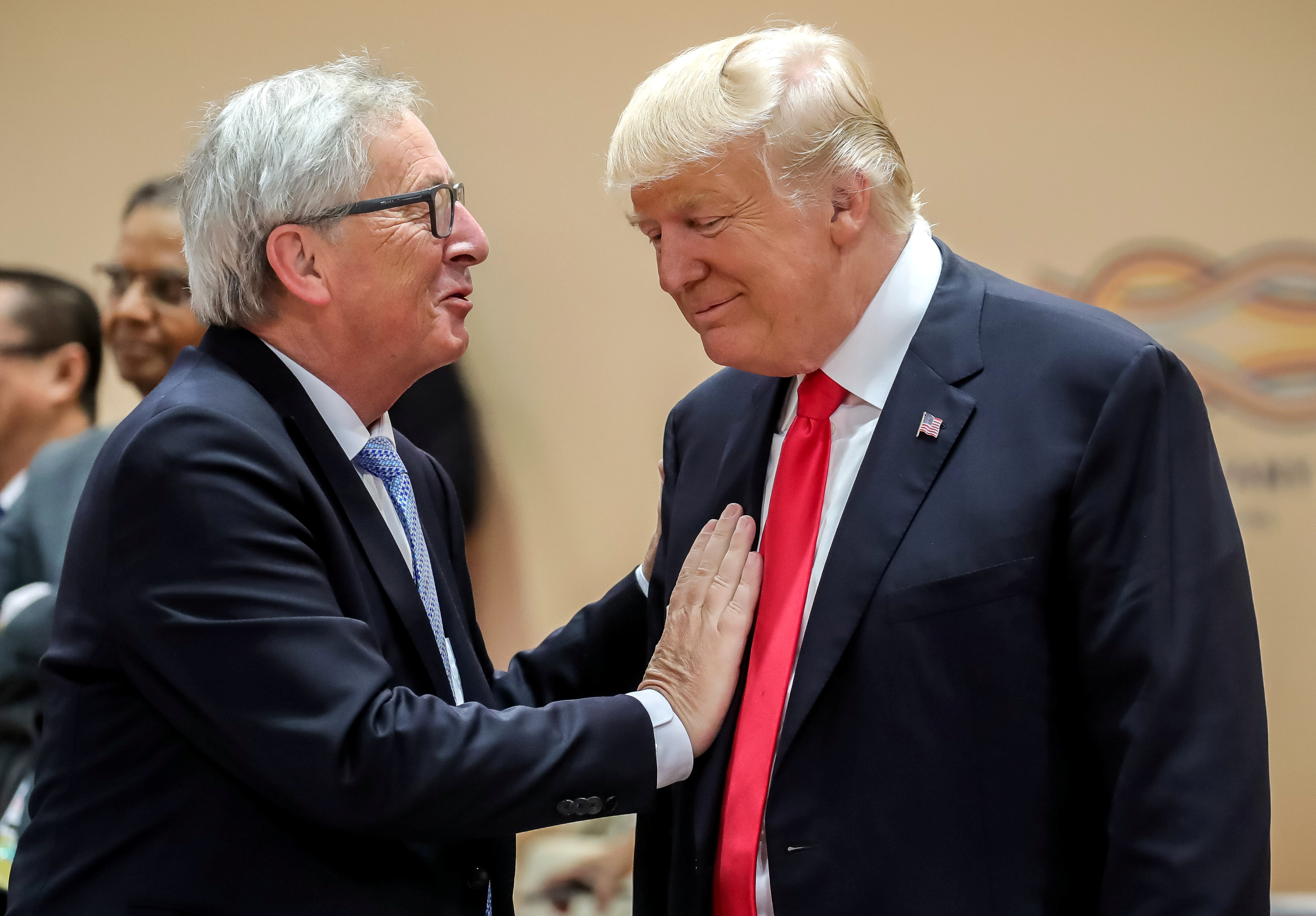 U.S. President Donald Trump, right, talks with European Commission President Jean-Claude Juncker, left, prior to a working session at the G-20 summit in Hamburg, Germany, July 8, 2017 U.S. President Donald Trump, right, talks with European Commission President Jean-Claude Juncker, left, prior to a working session at the G-20 summit in Hamburg, Germany, July 8, 2017