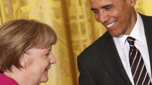 German Chancellor Angela Merkel and US President Barack Obama after a Feb. 9 meeting in Washington: Increasing pressure on America's more reserved trans-Atlantic partners. 
