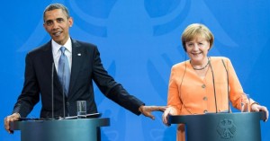 President Barack Obama at a news conference with German Chancellor Angela Merkel on June 19, 2013.