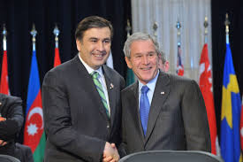 Mikheil Saakashvili, President of Georgia and U.S. President George Bush at a NATO meeting. (Photo credit: NATO)