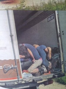 Corpses of suffocated refugees found in a container in Austria.