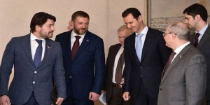 Syrian President Bashar Al-Assad receives a Russian delegation on Sunday. Photo courtesy of SANA.