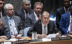 Sergey V. Lavrov, Minister for Foreign Affairs of the Russian Federation, addresses a high-level meeting of the Security Council on the situation in Syria on Sept. 21, 2016 (UN Photo)