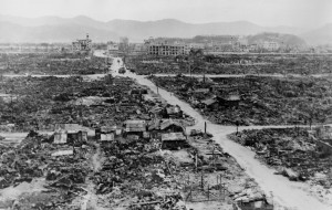 The Japanese city of Nagasaki following the atomic bombing by the USA on August 8, 1945