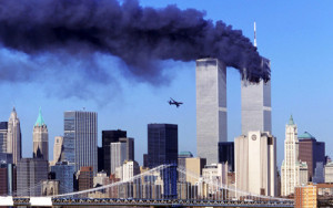 The second plane about to crash into the World Trade Center towers in New York City on Sept. 11, 2001.